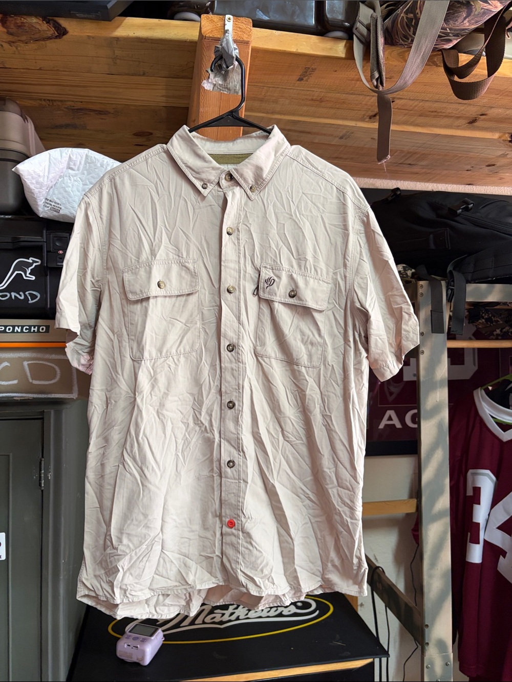 Men's Short-Sleeve Button-Down Shirt - Light Beige Casual